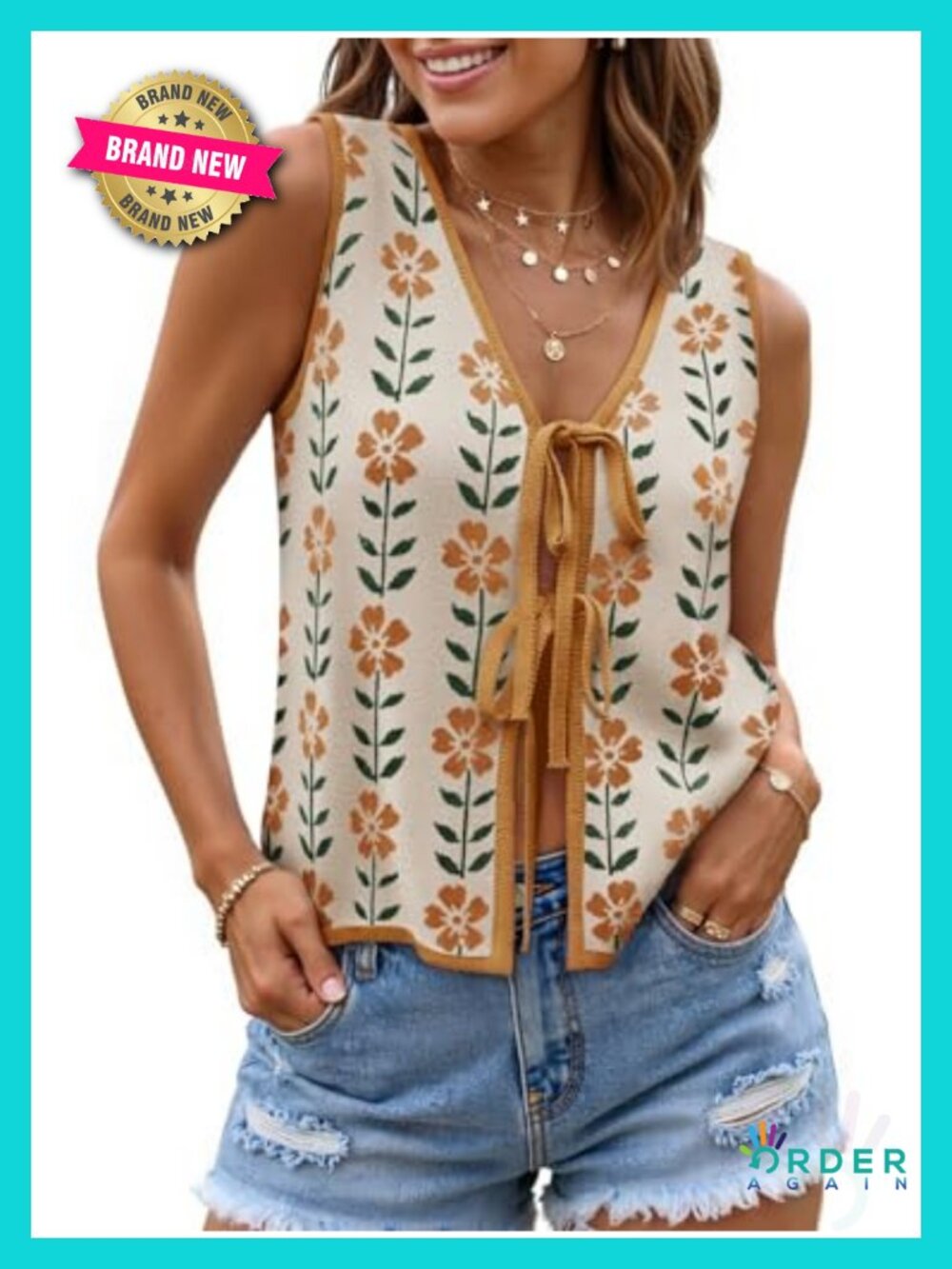 Women's Sleeveless Tie Front Sweater Vest Knit Tank Top Loose Fit